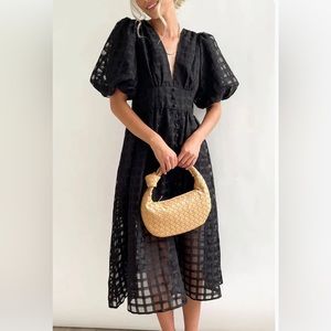 Black sheer grid midi dress